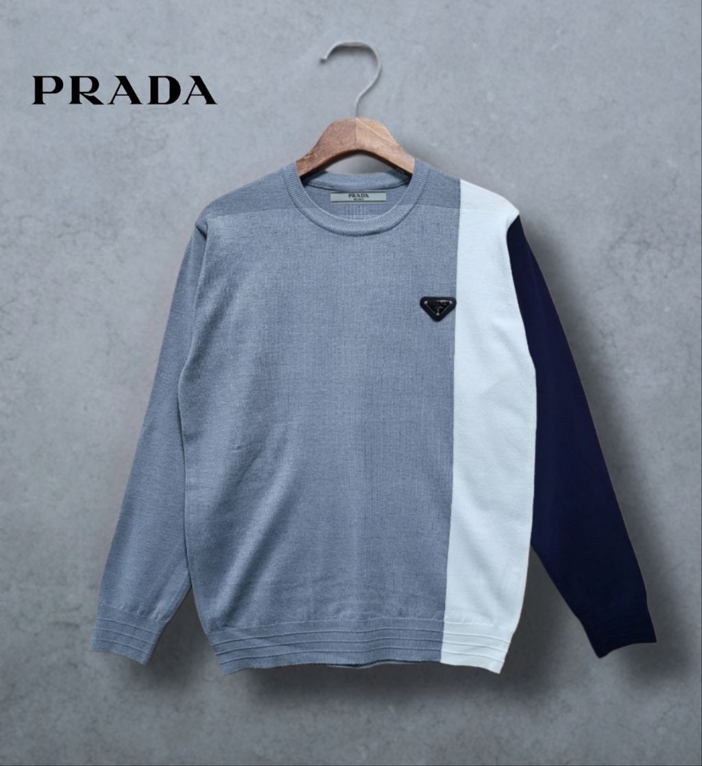 프라다 라인 배색 패치 니트