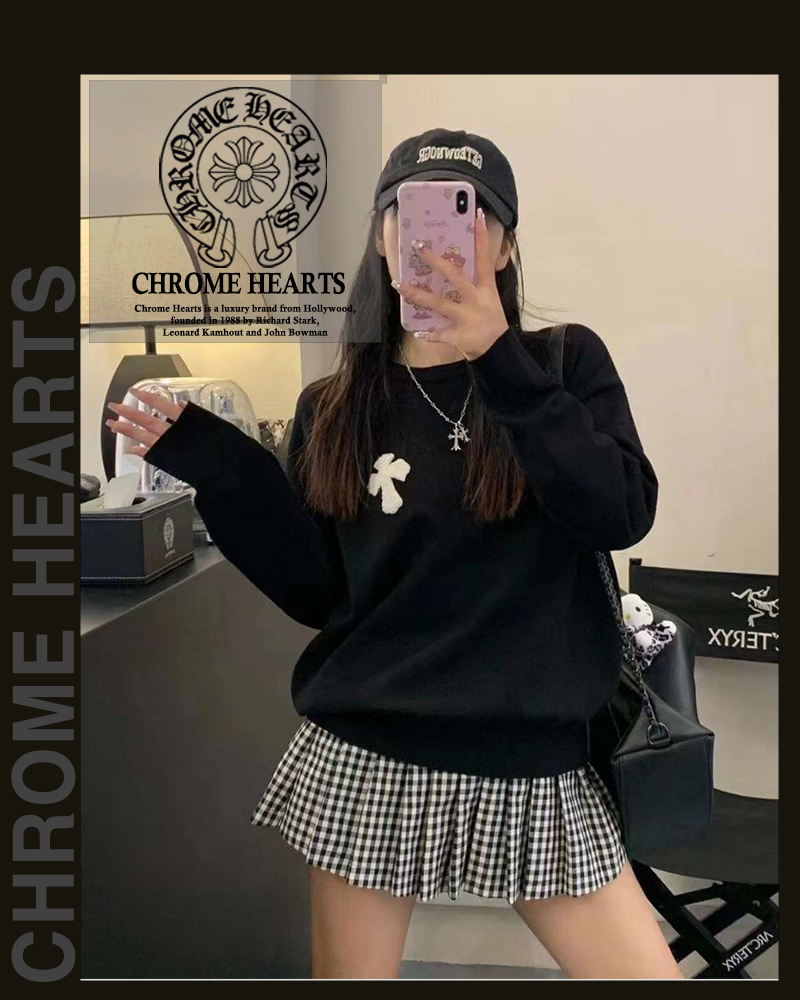 크롬하츠 여성 7349 오버 패치 라운드 니트