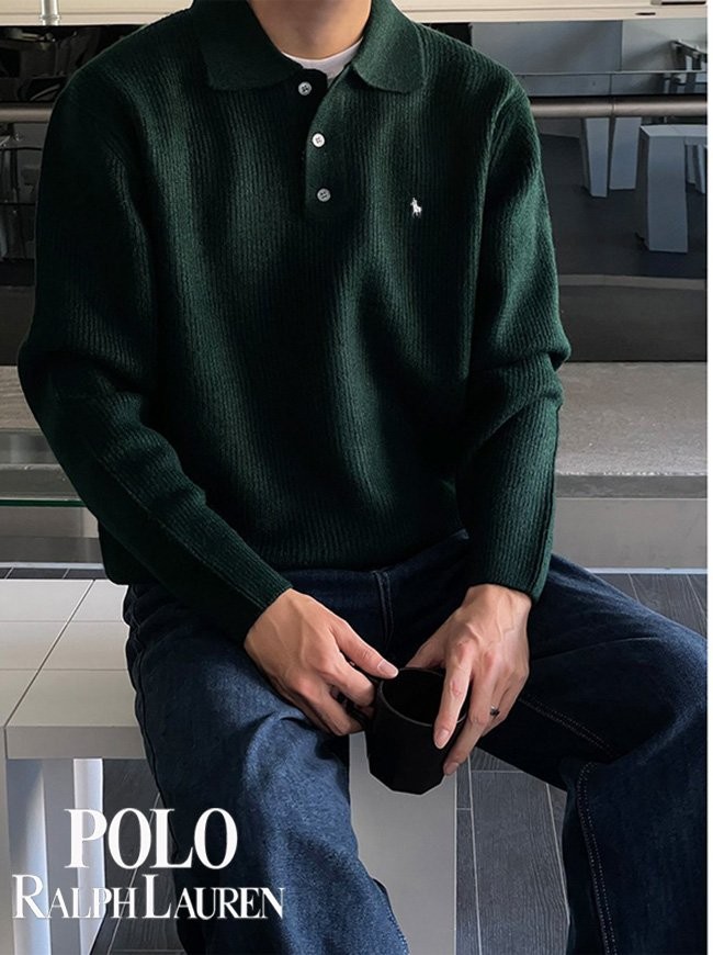 폴로 3색 버튼 하찌 단작 카라 니트