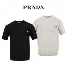 프라다 라운드 포켓 메쉬 반팔 니트