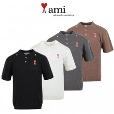 아미 페이크 카라 반팔 니트