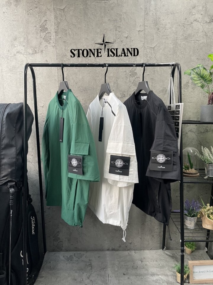 스톤아일랜드 지퍼 카고 와샤 반팔티