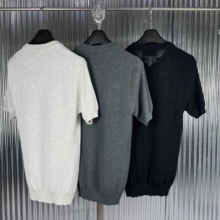 폴로 헨리넥 원버튼 반팔 니트