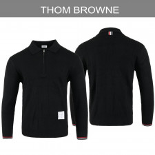 톰브라운 웨이스트 라이닝 하프 울 카라 니트 반집업