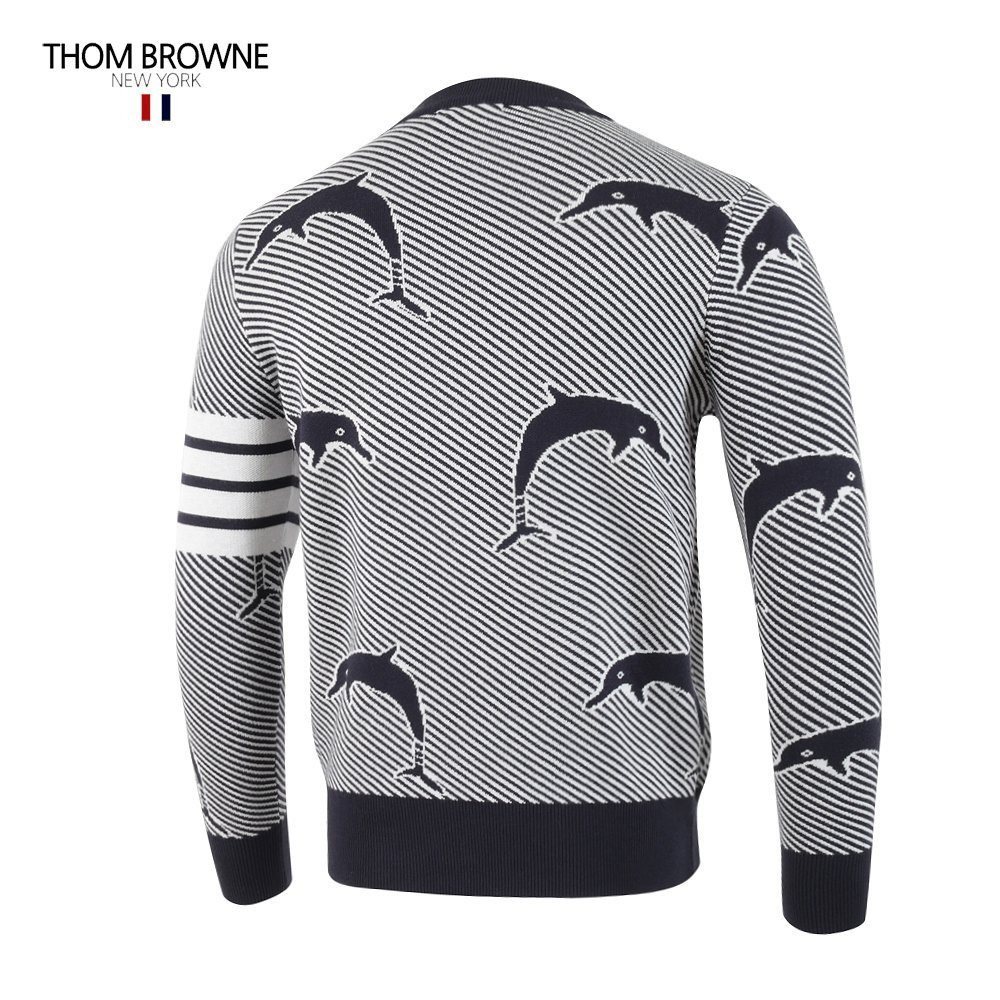 톰브라운 네이비 코튼 돌핀 자카드 램스울 니트