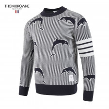 톰브라운 네이비 코튼 돌핀 자카드 램스울 니트