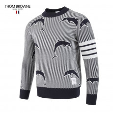 톰브라운 네이비 코튼 돌핀 자카드 램스울 니트