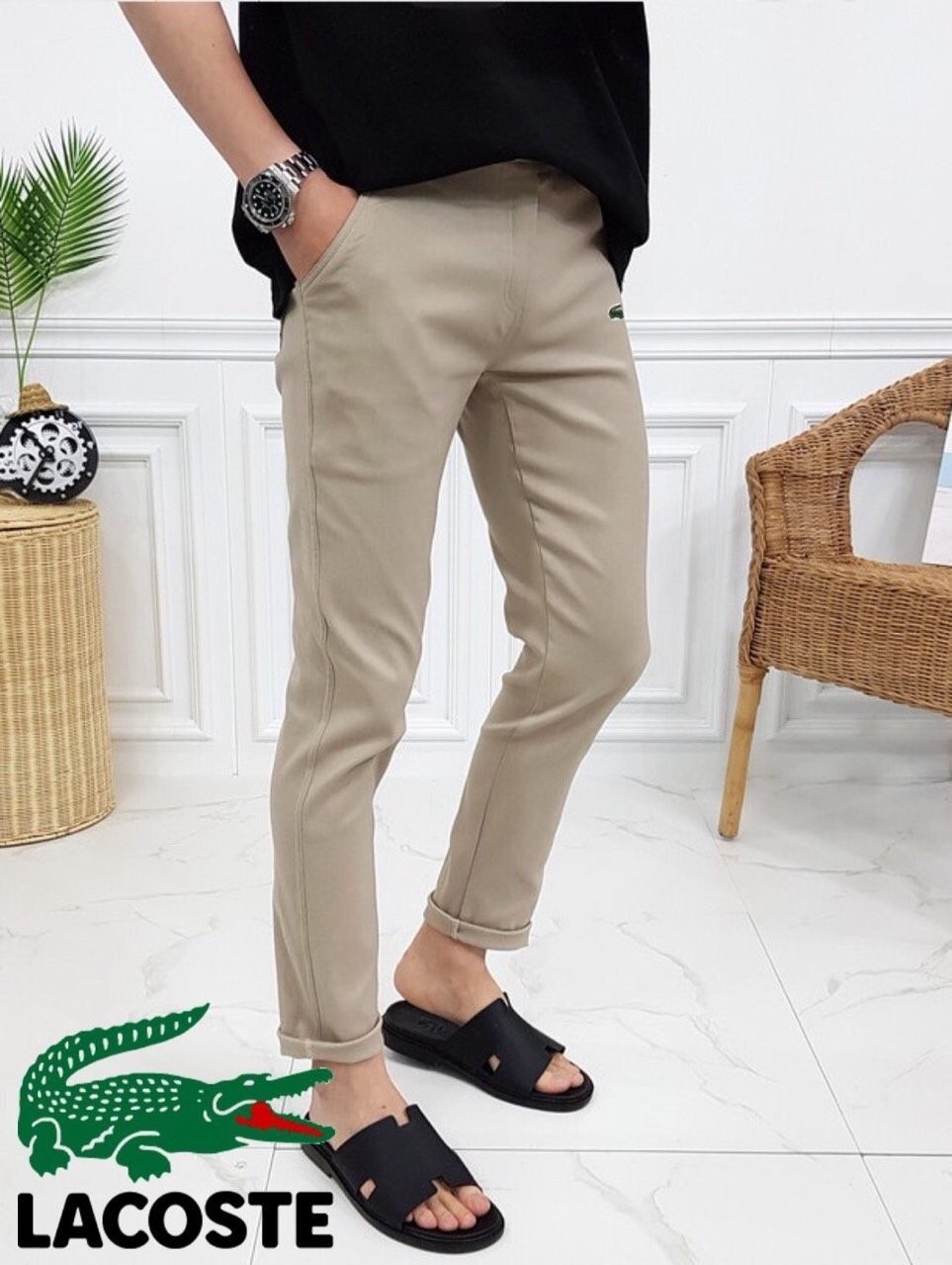 라코스테 허리 밴딩 스판 일자 바지