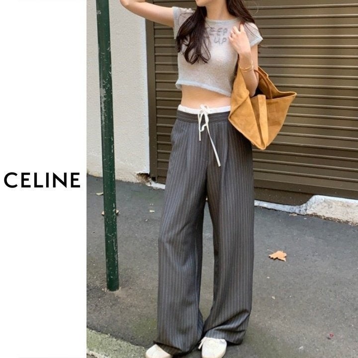 셀린느 여성 스트라이프 핀턱 팬츠 (바지)