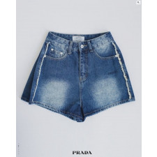 프라다 여성 모션 핀턱 쇼츠 청 반바지