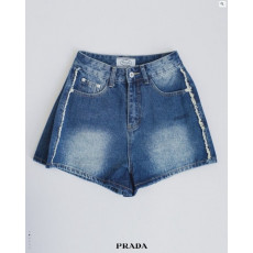 프라다 여성 모션 핀턱 쇼츠 청 반바지