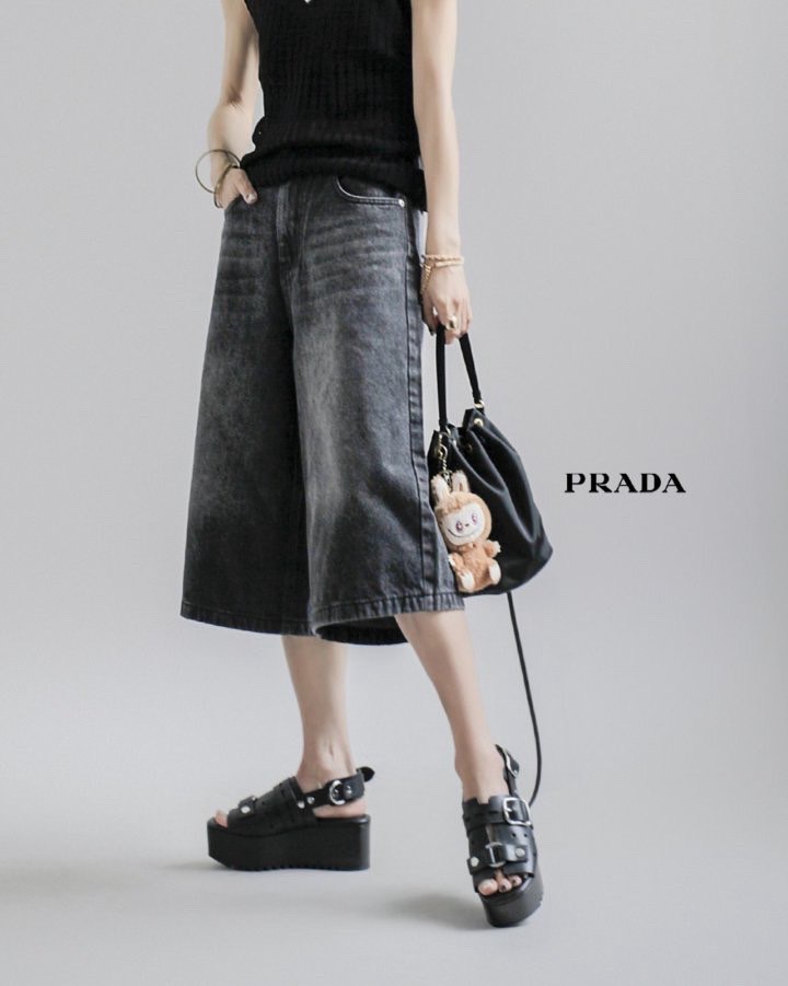 프라다 여성 베이글 버뮤다 청 반바지