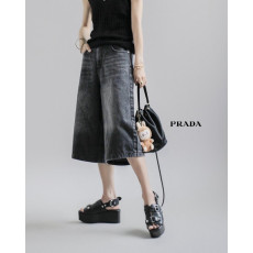 프라다 여성 베이글 버뮤다 청 반바지