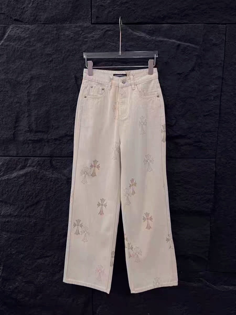 크롬하츠 여성 자수 베이지 데님 청바지