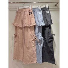 미우미우 여성 리본 카고 레이어드 나일론 팬츠 (바지)