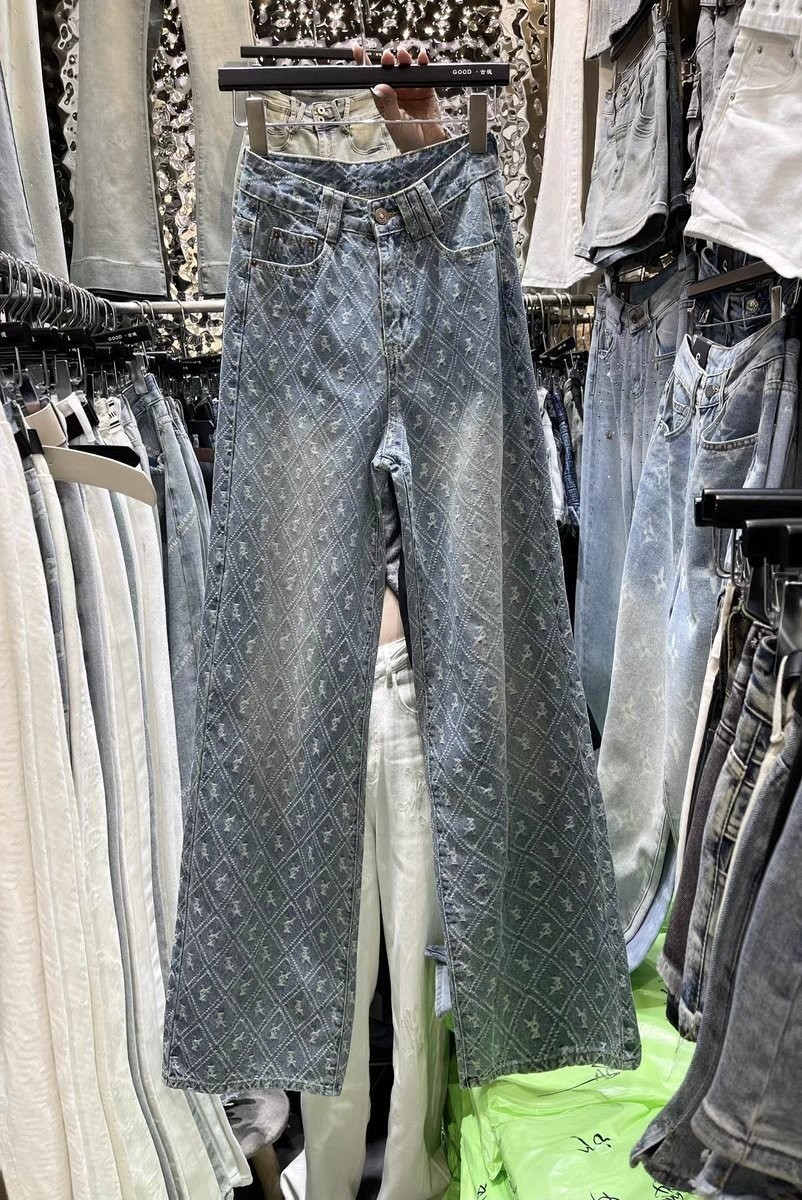 입생로랑 여성 데미지 자수 데님 청바지