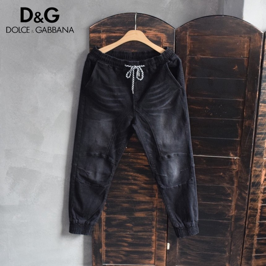 돌체앤가바나 브라운 코튼 절개 라인 워싱 데님 조거 청바지