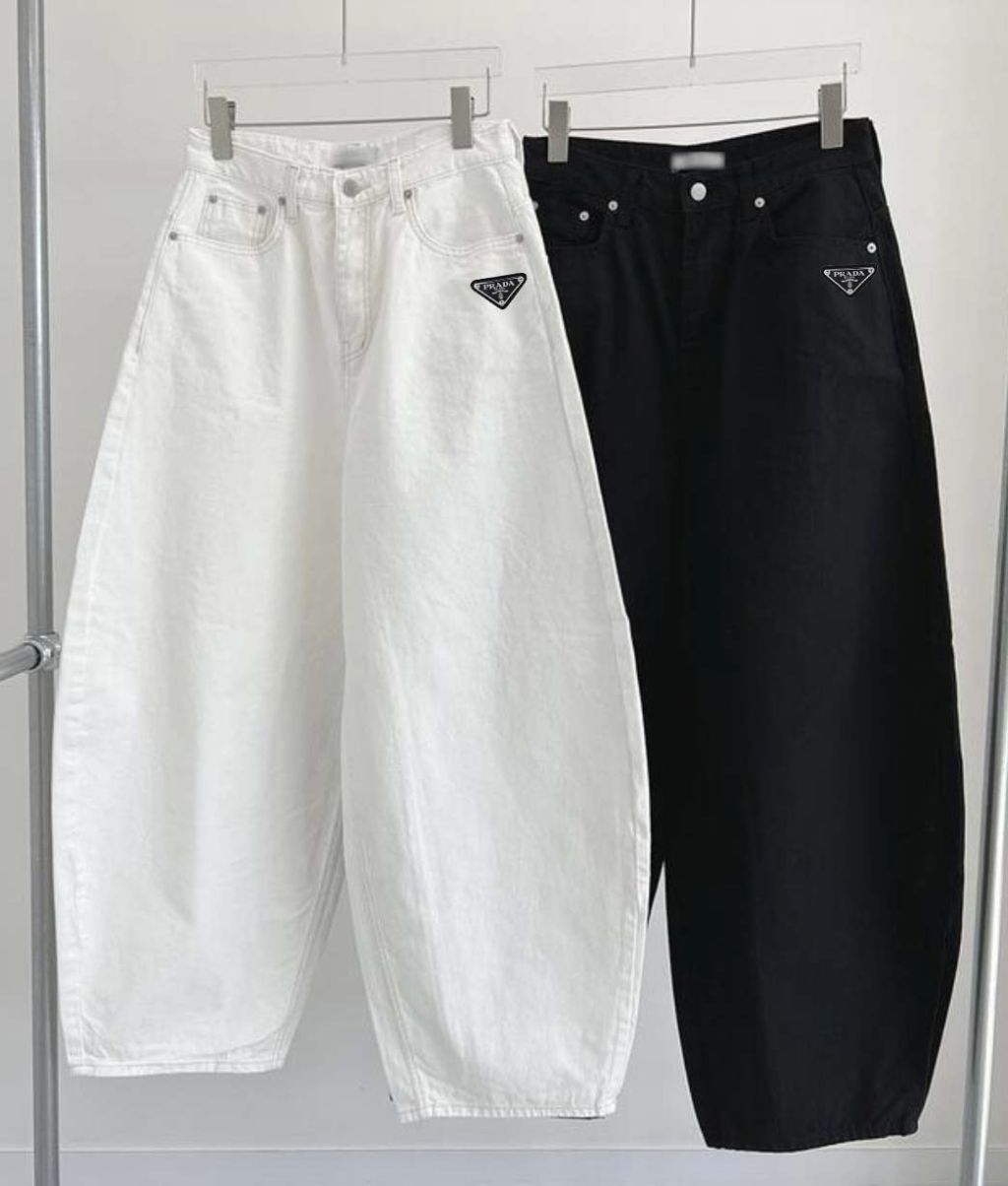 프라다 여성 리본 포켓 빅 와이드 코튼 팬츠 (바지)