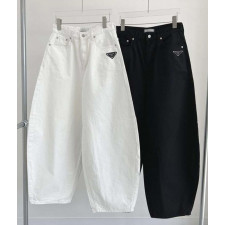 프라다 여성 리본 포켓 빅 와이드 코튼 팬츠 (바지)