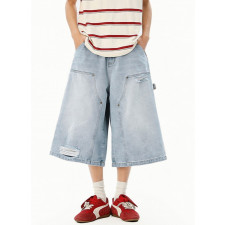 발렌시아가 데미지 카펜터 버뮤다 청 반바지