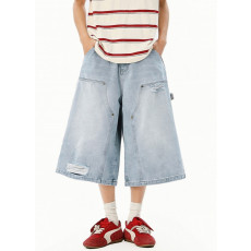 발렌시아가 데미지 카펜터 버뮤다 청 반바지