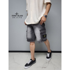 스톤아일랜드 와이드 와펜 카고 버뮤다 청 반바지