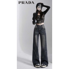 프라다 여성 삼각 로고 리버스 절개 데님 청바지