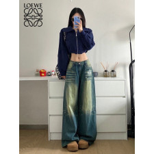 로에베 여성 리벳 오일 워싱 데님 청바지