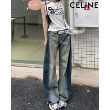 셀린느 여성 트리오페 배색 워싱 데님 청바지