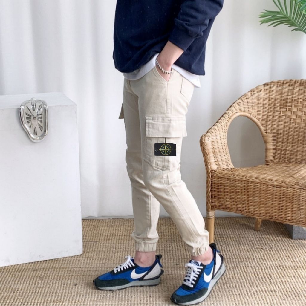 스톤아일랜드 면 카고 반밴딩 조거 바지