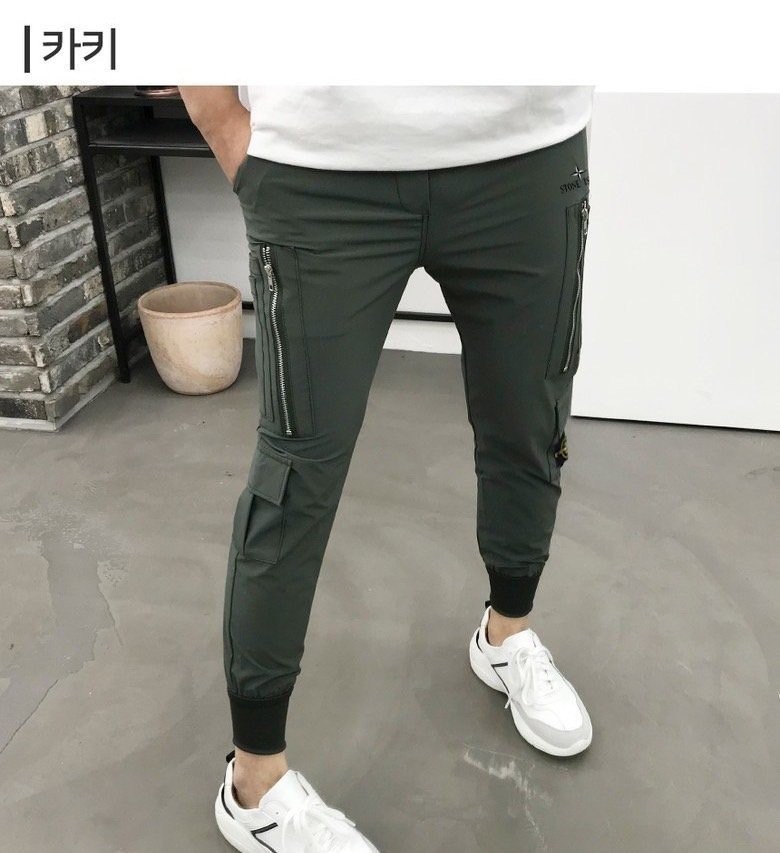 스톤아일랜드 아이스 체스트 로고 지퍼 카고 조거 팬츠 (바지)