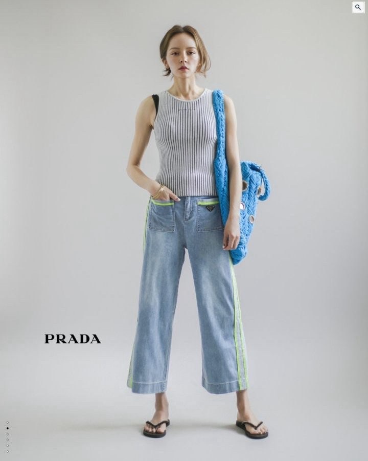 프라다 여성 네온 포인트 스트레치 데님 청바지