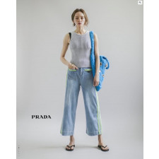 프라다 여성 네온 포인트 스트레치 데님 청바지