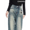 샤넬 여성 캣 브러시 워싱 와이드 데님 청바지
