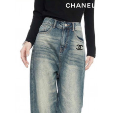 샤넬 여성 캣 브러시 워싱 와이드 데님 청바지