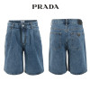 프라다 중청 핀턱 벌룬 6부 버뮤다 청 반바지