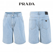 프라다 연청 핀턱 벌룬 6부 버뮤다 청 반바지