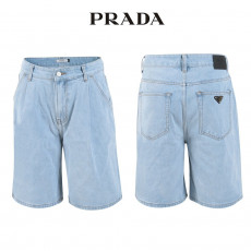 프라다 연청 핀턱 벌룬 6부 버뮤다 청 반바지