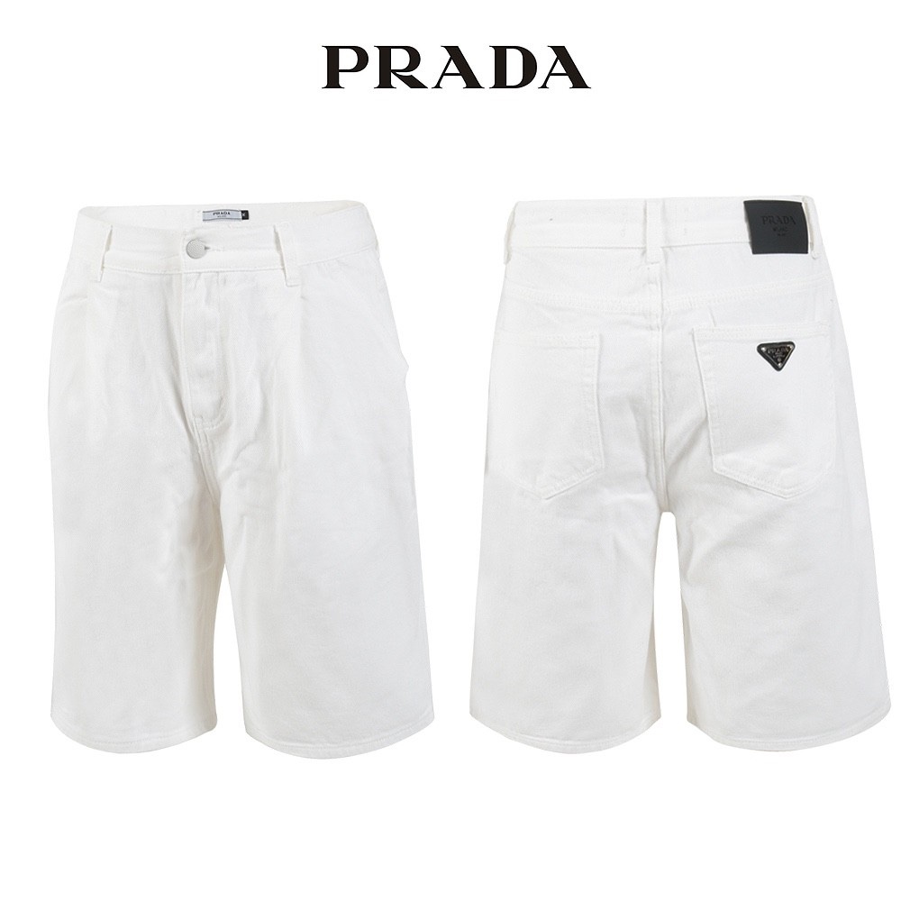 프라다 화이트 핀턱 벌룬 6부 버뮤다 반바지