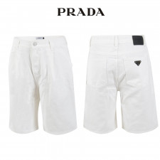 프라다 화이트 핀턱 벌룬 6부 버뮤다 반바지
