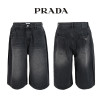 프라다 블랙 8부 사이드 핀턱 버뮤다 청 반바지