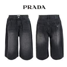 프라다 블랙 8부 사이드 핀턱 버뮤다 청 반바지