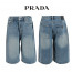 프라다 중청 8부 사이드 핀턱 버뮤다 청 반바지