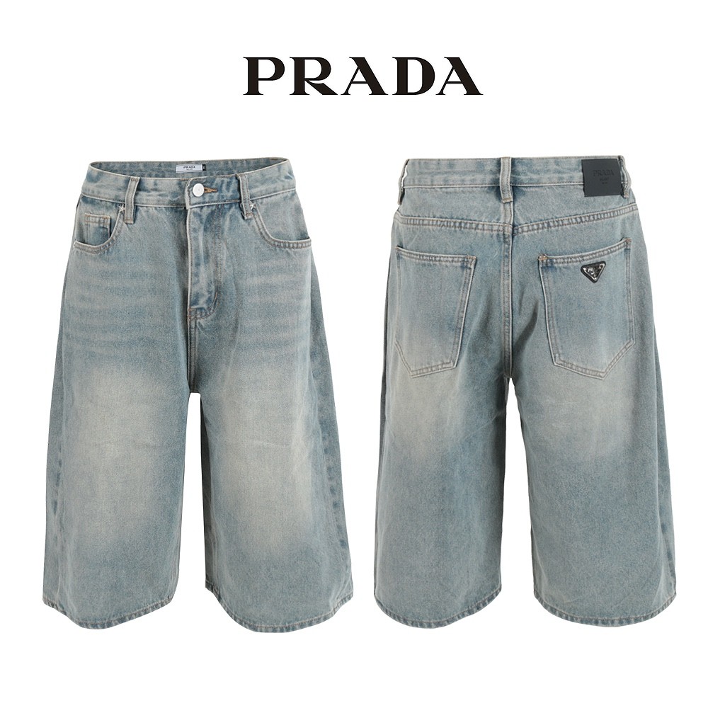 프라다 연청 8부 사이드 핀턱 버뮤다 청 반바지