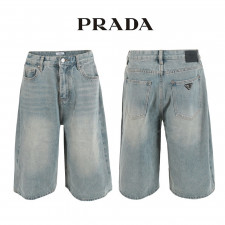 프라다 연청 8부 사이드 핀턱 버뮤다 청 반바지