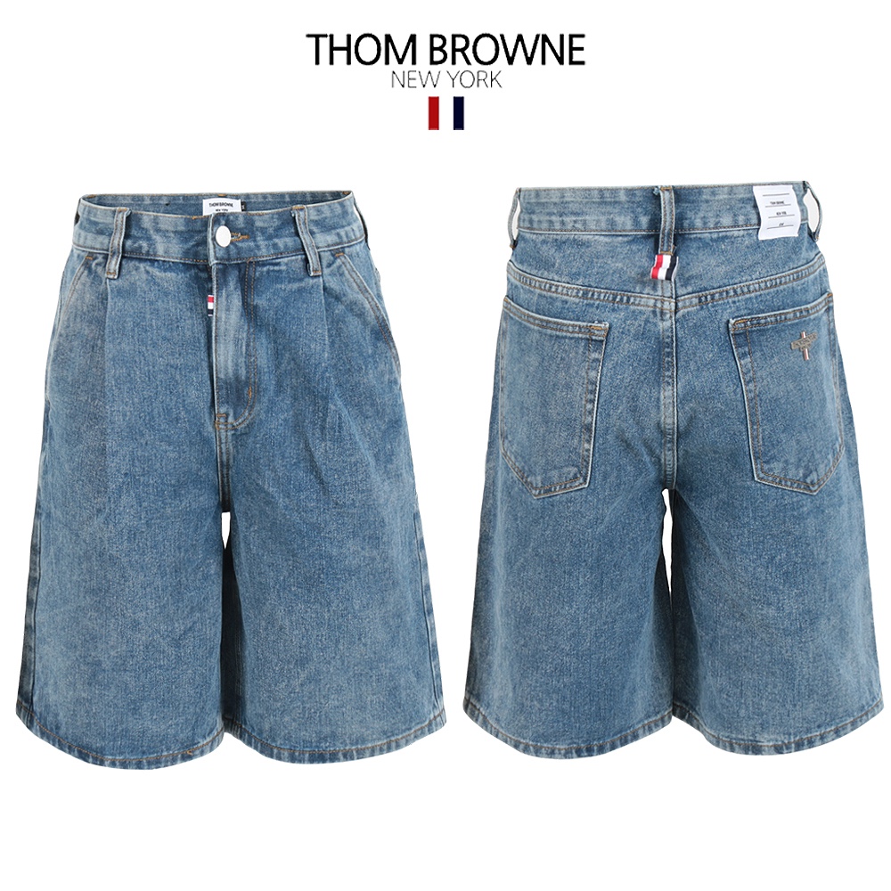 톰브라운 중청 핀턱 벌룬 6부 버뮤다 청 반바지