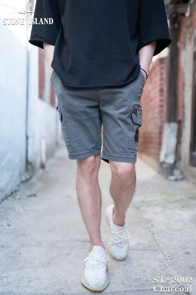 스톤아일랜드 메탈 워싱 카고 숏 반바지