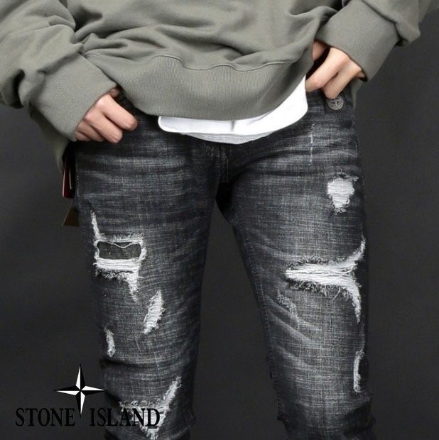 스톤아일랜드 로고 와펜 데님 청바지