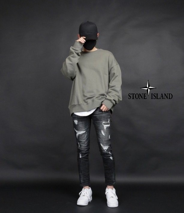 스톤아일랜드 로고 와펜 데님 청바지