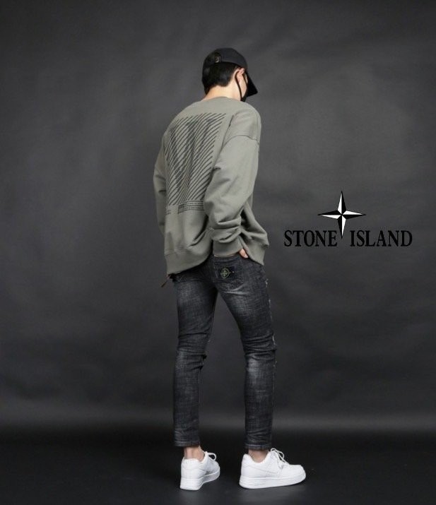 스톤아일랜드 로고 와펜 데님 청바지